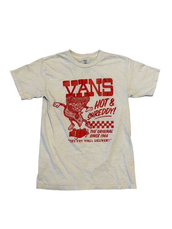 Vans Other - Vans Pizza Hot & Shreddy Graphic T-shirt Mens Small White Red Skateboard Tee